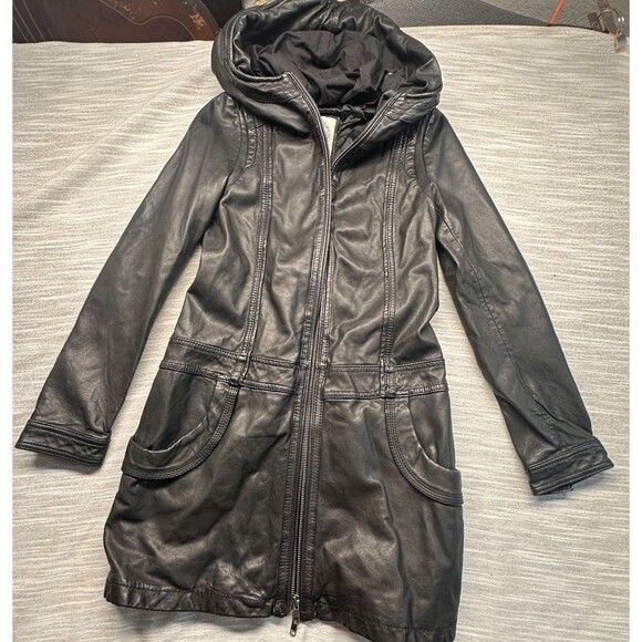 Salad Womens  Lack Leather Long W/hood Jacket Asian size S Small Lamb Nappa - Picture 1 of 10